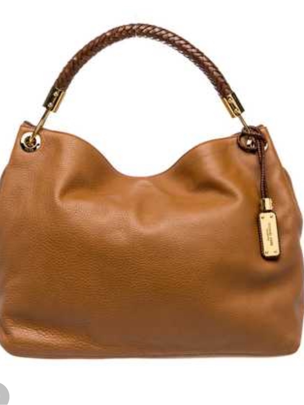 Michael Kors Authentic Tan Leather Hobo Bag with Braided Strap gold hardware.